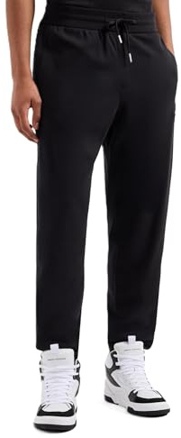 Emporio Armani Herren Cotton Interlock Jogger with Vertical Logo Tape Sweatpants, Schwarz, M EU