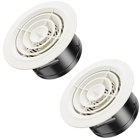 Hon&Guan Griglia di Ventilazione Rotonda da 125 mm, Regolabile Valvola a Disco con Rete per Insetti in Plastica, ABS Griglia di Scarico per Soffitto, Cucina, Tubo VMC, Garage, Bagno, Muro, 2 Pezzi