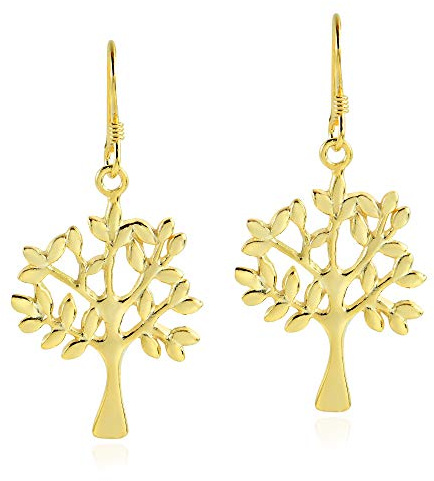 AeraVida Boucles d'oreilles pendantes arbre de vie en argent sterling plaqué or | Boucles d'oreilles pour femme | Boucles d'oreilles pendantes tendance | Boucles d'oreilles pendantes arbre de vie,