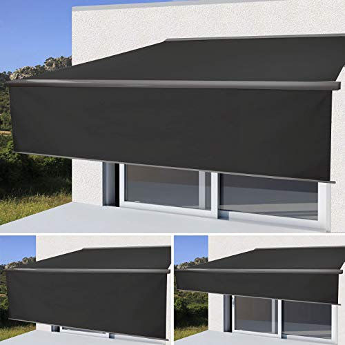Mendler Elektrische Vollkassetten-Markise T124, 5x3m ausfahrbarer Volant - Polyester anthrazit, grau