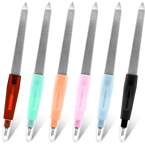 6 Pack Metal Nail Files, 2 in 1 Double-Ended Sword Nail Files Double Sided Sapphire Grit Nail File Stainless Steel Fingernail Files Multifunction Finger Nail Filers Nail Tools for Natural Nails