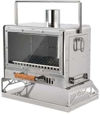 3F UL GEAR Poêle à bois portable d'extérieur avec tuyau de cheminée, chauffage de tente et poêle avec fenêtre en verre ignifuge, four de camping avec bac à granulés pour randonnée, pêche, randonnée,
