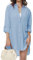 Tanmolo Damen Bluse V-Ausschnitt Hemdbluse Langarm Lässiges Hemd zum Knöpfen Langarmshirt Casual Oberteile Aufrollen Tops (Hellblau,L)