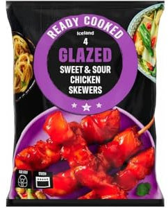 Iceland Ready Cooked 4 Sweet & Sour Glazed Chicken Skewers 340g