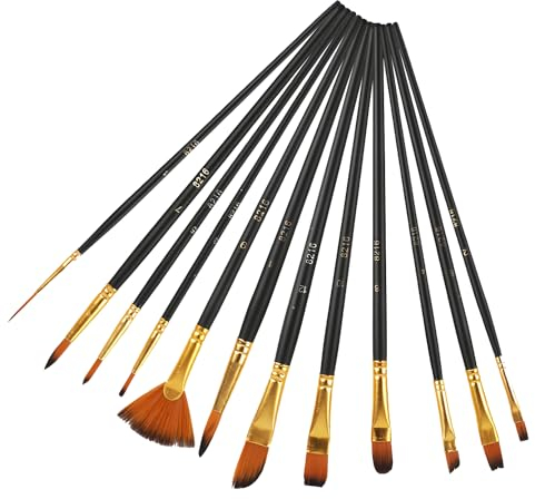 Pinceaux Peinture Acrylique, 12 Pinceau Aquarelle Nylon Art Pinceaux Fin Stylos à Pointe Lisse 12 Pinceaux Peinture Acrylique Tailles Différentes, pour Artistes, Adultes et Enfants, Noir