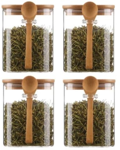 Tixqeaif 4 Frascos de Vidrio HerméTicos con Tapas y Cucharas, Frascos de Dulces con Tapas, Frascos de Transparentes, PequeñOs Contenedores de Almacenamiento de Alimentos