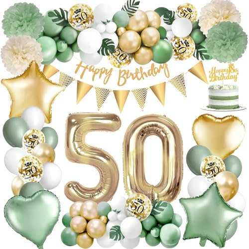 Amteker 72 Stück Deko 50 Geburtstag Frau Mann, 50. Geburtstag Mann Luftballons, Männer Frauen Dekorationen Happy Birthday, 50 Deko Luftballons Grün