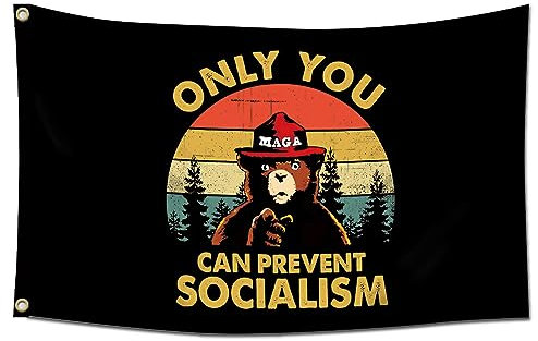 ENMOON Only You Can Prevent Sozialismus-Flagge, Trump, Anti-Sozialismus-Flagge, 91,4 x 152,4 cm, für den Außenbereich, Gartendekoration, Party, Parade, Brise, 91,4 x 152,4 cm, Schwarz