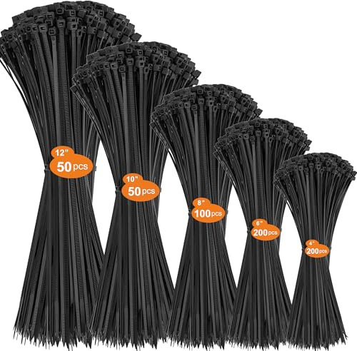 DUNSOO 600 Pièces Serflex, Collier de Serrage Plastique, Serflex Plastique Professionnelles, Rislan 100/150/200/250/300mm de Long Résistant aux UV, Pour Gérer les Différents Câbles