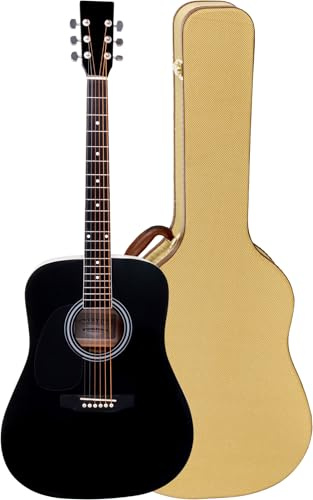 Classic Cantabile WS-10BK-LH Westerngitarre schwarz Linkshänder-Modell | Dreadnought-Style, 6-Saiter, 20 Bünde, Bundstege: Neusilber, Decke, Boden, Zargen: Linde laminiert, Griffbrett, Steg: Ahorn