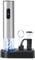 ELMWAY Battery Electric Wine Opener Set – Stainless Steel Corkscrew with Storage Base, Foil Cutter, Wine Aerator Pourer & Vacuum Stopper, Dual LED Lights & Transparent Window (4xAA Not Included)