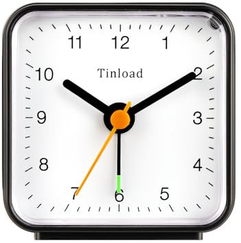 Tinload Klassischer analoger Reisewecker mit Schlummerfunktion und Licht, kompakte Größe, leises Quarzwerk, Crescendo Alarm, Schwarz