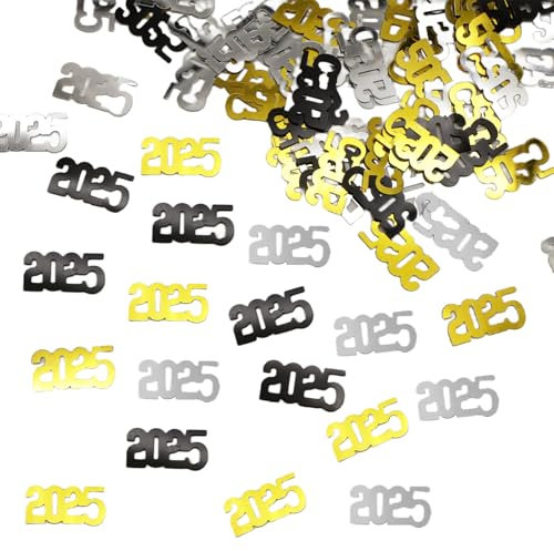 Silvester Konfetti,Silvester Tischdeko,Happy New Year Deko 2025,Silber Gold Schwarz Neujahr Party Confetti Streudeko Luftballons Glitzerkonfetti,für Hochzeit Neujahrsdekoration Silvesterparty(30g) (B)