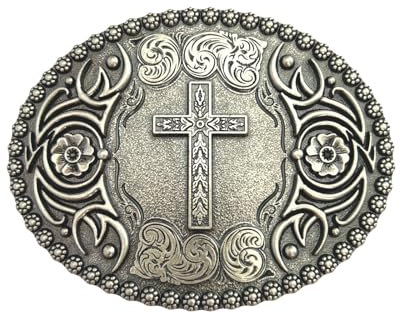 FRTLSL Western-Gürtelschnallen für Männer und Frauen, Rodeo, Cowgirl, Cowboy, Vintage, religiöses Kreuz, Glaube, Gürtelschnalle, GRAU, Large
