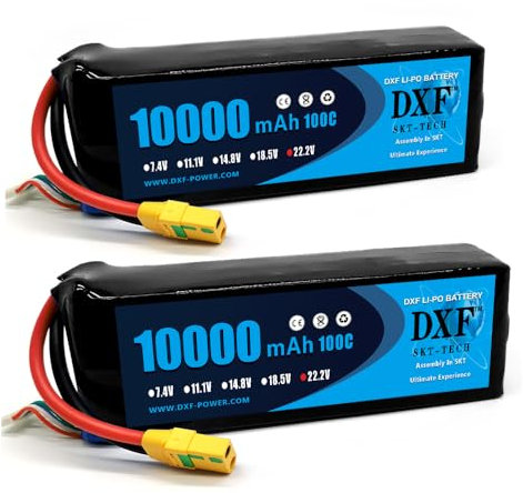DXF 2 Paquets Batterie Lipo 6S 10000 mAh 22,2 V avec Décharge Élevée 100 C et Connecteur XT90S - lipo 6s Idéale pour Drones, Avions RC et Voitures, Performances Inégalées!
