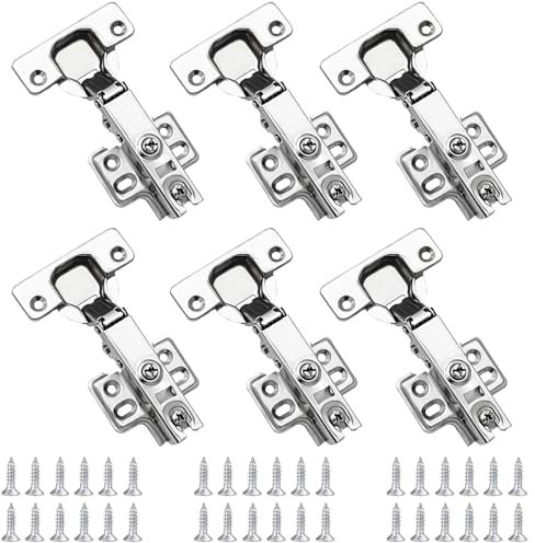 6 PCS Cabinet Hinges, Cupboard Hinges with Screws Soft Close Hinges Kitchen Cabinet Hinges, Overlay Mute Cabinet Hinges, Kitchen Units Door Hinges, Folding Doors Hinge, 36 Screws