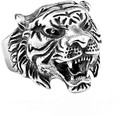 316L Edelstahl Biker Schmuck Herren Tiger Ring Silber Größe 6-13