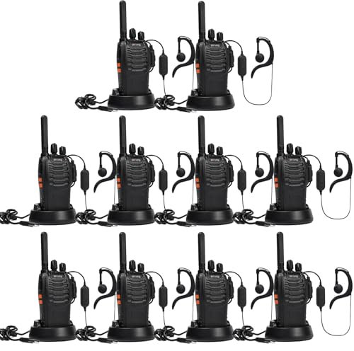 Pofung PT88E Talkie Walkie Professionnel, PMR446 VOX Rechargeable Longue Portée Talkie Walkie pour Le Travail en équipe (10 pièces avec Chargeur, Oreillette)