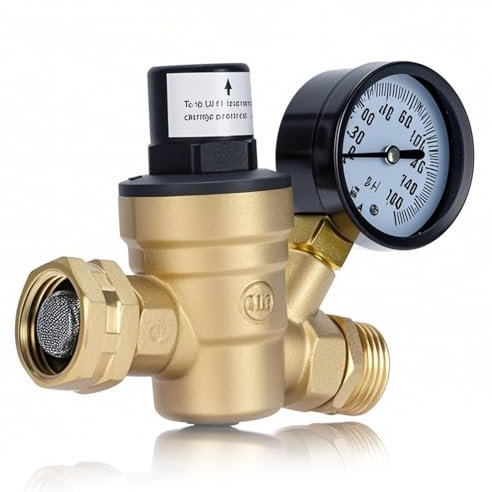 Candeon Regolatore Di Pressione Acqua 3/4 Pollici, Regolabile Rv Riduttore Di Pressione Acqua Con 160Psi Manometro E Filtro, Dn20 Ottone Valvola Di Regolazione Di Pressione Acqua Per Camper Roulotte