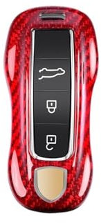 Compatible pour Porsche Cayenne Panamera Macan Taycan 718 Cayman Boxster 911, étui à clé en fibre de carbone véritable, fermeture avant et arrière(B Red)