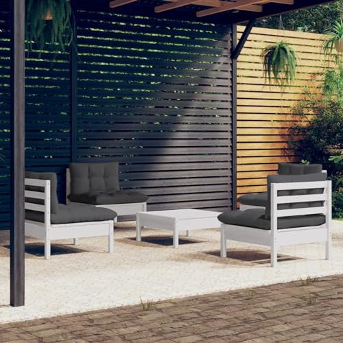 Fasba Kiefernholz Massiv Garten Lounge Set Holz, Gartenmöbel 5-TLG. mit Anthrazit Kissen Mittelsofa Fußhocker Tisch Sofa Lounge Garten Garnitur Sitzgruppe