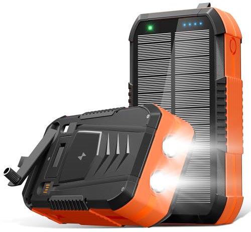 70000mAh Solar Charger Power Bank 30W Wireless Portable Charger with 2 Cables,USB C QC4.0 Fast Charging 6 Outputs,Dual Flashlights External Battery Pack with Emergency hand crank for Phone Tablet