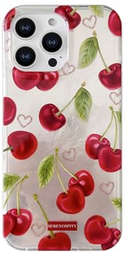 Cherry Phone Case for iPhone 14 pro,Cute Kawaii Summer Aesthetic Retro Fruit Glitter Design,Trendy Laser Beam TPU Never Fade,1.5mm Raised Edges Protect Girly Cases for Girls(6.1,Red Cherries)