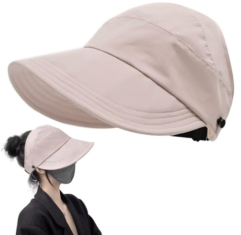 KHDULQ Sonnenhut Damen UV Schutz 50, Outdoor UV Protection Hollow Top Sun Hat, Women's Ponytail Baseball Cap, Klappbar, Geeignet für Outdoor Aktivitäten, Reisen, Strand