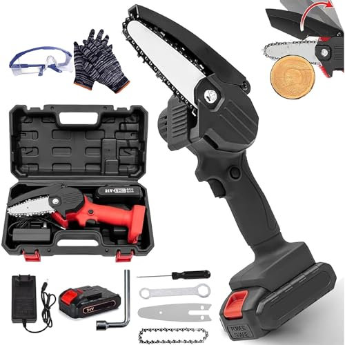 Wood Ranger Mini Chainsaw, 2025 Cordless Electric 4 Inch Chainsaw, Portable Handheld Chain Saw for Wood Cutting & Tree Trimming, Ideal for Yard, Home and Garden Use (Black-1 Battery)