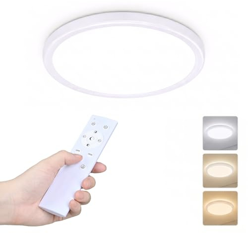 LED Deckenlampe, Dimmbare Deckenleuchte, flach, mit Fernbedienung, 3000 K – 6500 K, CRI ≥ 80, IP54 wasserdicht, 24W/ 2160LM, Superflache Lampe Decke für Wohnzimmer, Kinderzimmer, Küche, Badezimmer