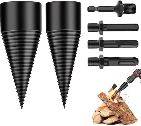 GothicBride Fendeur de bois foret 50 mm + 32 mm, perceuse fendeuse de bois avec 4 poignées de perçage, fendeuse conique pour fendre et percer le bois