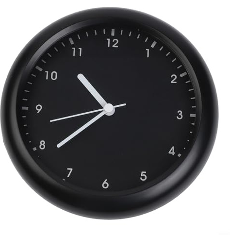 Selbstklebende Wanduhren Wasserdicht Staubdicht Modern Ohne Bohren Uhr Wandsticker Pflegeleicht Schwarze Weiße Uhr für Badezimmer Wohnzimmer Büro Verschiedene Oberflächen 17x17x4.8cm(Black)