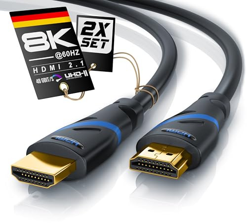 CSL - 2m 2er-Pack 8k HDMI Kabel 2.1 - zertifiziertes Kabel 4k@120Hz 8k@60Hz, UHD II Ultra High Speed Ethernet 48Gbps HDMI 2.1 16k / 2.0 4k, HDR 10+ eARC 3D VRR HDCP 2.2&2.3 Gaming TV PS5 Xbox