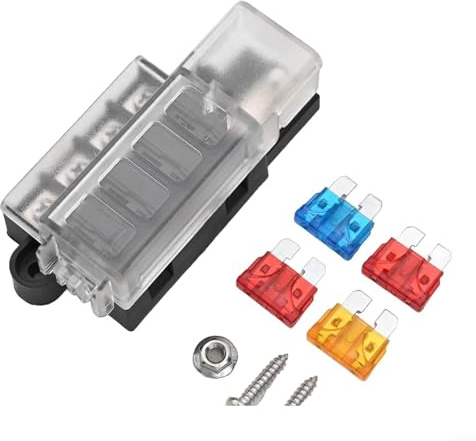 4-Gang-Sicherungskasten, 4-Gang 12V 24V ATO ATC Sicherungshalter Klemmleiste für Stromkreisschutz, kompaktes Design mit transparenter Abdeckung, Automobil- und Marine-Einsatz