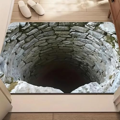 Generisch Optischer Illusionsteppich, 3D Teppich Optischer Illusion 80X50CM, rutschfest Optische Falle 3D Loch Teppich Fußmatte, Schnell Saugfähig Teppichs Optischers Täuschung Lochmuster Badezimmer