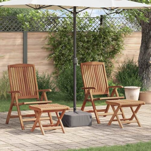 Runheo Garten Essgruppe 4-teilig, Braun Massivholz Teak, 2 Stühle & 2 Fußstützen, witterungsbeständig, für Balkon & Terrasse