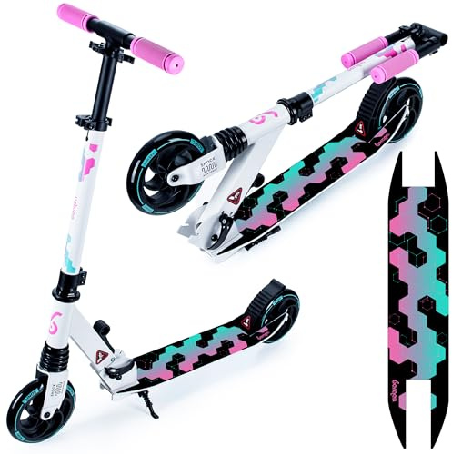 Bergen City Scooter Tretroller Sonic - klappbar, Aluminium, 145 mm PU-Räder, Stoßdämpfer, Hinterradbremse, 3-Fach höhenverstellbar, ab 5 Jahren, leicht, Ersatz-Deckfolie
