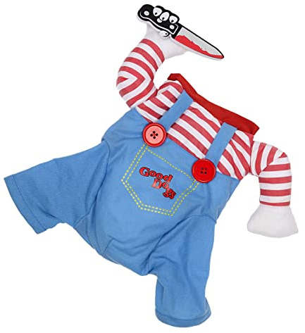 Drfeify Costumi per Cani, Vestito Cosplay Stile Bambola in Poliestere, Vestiti Divertenti per Animali Domestici con Attacco per Coltello per Feste di Natale di Halloween di Medie Dimensioni (blu m)