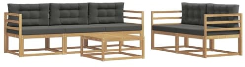 vidaXL Outdoor-Sofagarnitur mit Kissen 6 pcs Weiß und Anthrazit, Hochmodernes Gartenmöbel Set, Sofakollektion für draußen, Lounge für Garten, Poolbereich Sitzgruppe
