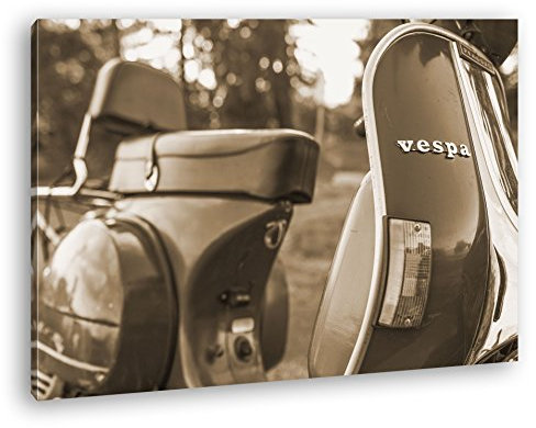 deyoli Vespa Motorrad in schöner Landschaft Format: 60x40 Effekt: Sepia als Leinwandbild, Motiv fertig gerahmt auf Echtholzrahmen, Hochwertiger Digitaldruck mit Rahmen, Kein Poster oder Plakat