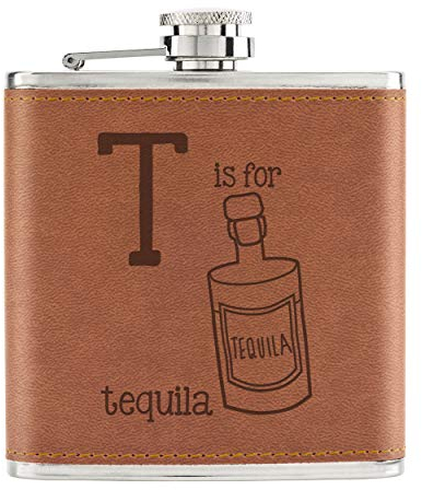 Letter T is for Tequila 6oz PU Leather Hip Flask Tan