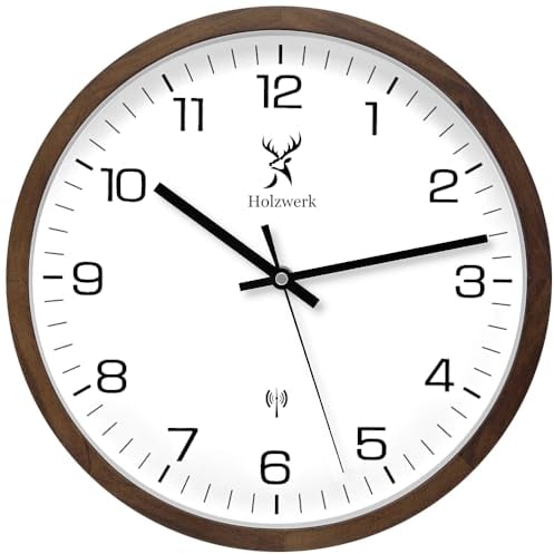 Holzwerk Germany Natur Holz Funkwanduhr Funk Wanduhr Holz-Uhr Vintage Funkuhr lautloses Uhrwerk ohne Tickgeräusche Braun Weiß lautlos aus handgefertigtem Massivholz Natur Holz 30 cm (weiß)