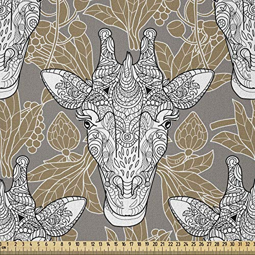 ABAKUHAUS Giraffe Microfaser Stoff als Meterware, Doodle Heads, Deko Basteln Polsterstoff Textilien, 2M (148x200cm), Karamell Weiß Taupe
