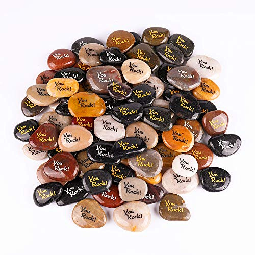 ROCKIMPACT 100 Stück You Rock Steine mit Spruch Glück Gravierte Steine Gravur Inspirierende Steine Glücksbringer Ermutigung Dankbarkeit Geschenk Glückssteine (Großhandel, je 5-8 cm)