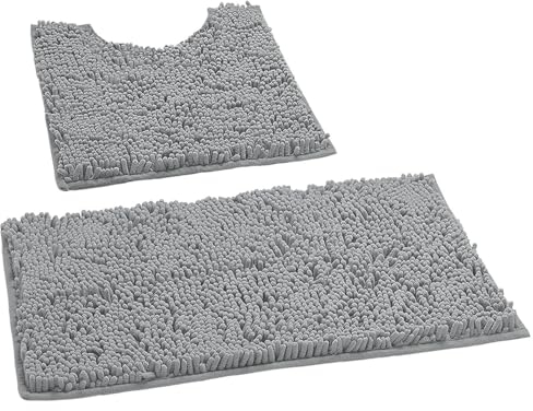 Badezimmerteppich Set 2 Teilig Luxus Chenille Badematte Set, Weiche Plüsch Anti-Rutsch-Bad Teppich + Toilettenmatte.1 '' Mikrofaser Zotteligen Teppich, Super Saugfähig