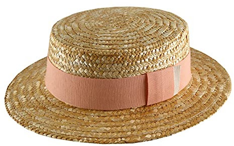 Bon Clic Bon Genre Chapeau canotier Paille Homme ou Femme Biarritz - Taille 59 cm - Saumon