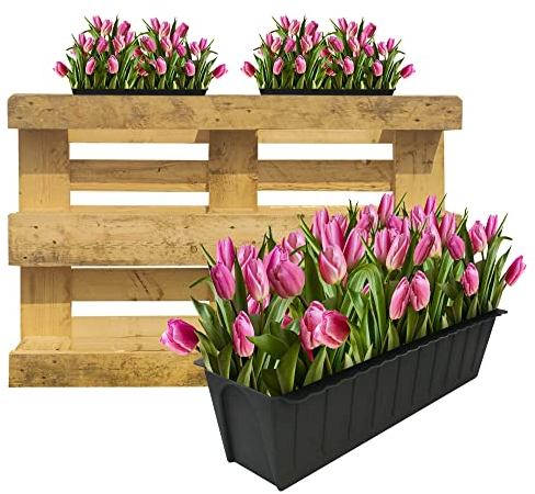 Bada Bing 2er Set Pflanzschale Palette Pflanzkasten ca. 36,5 x 14 x 9,5 cm Kunststoff Anthrazit Grau Blumenkasten wetterfest Europalette Kräutertopf Pflanztopf Pflanzgefäß Garten 37