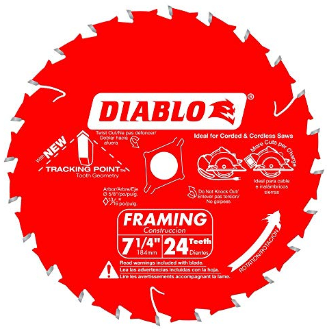Diablo Rahmensägeblatt für Holz, 18,5 cm Durchmesser, 24 ATB-Zähne, 1,6 cm Dorn 0,59 cm Schnittfuge, 15° Hakenwinkel, 0,40 Zoll Platte, 8000 Max U/min, 3 Stück, D0724X3