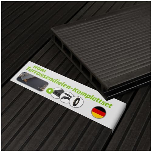 HORI WPC-Terrassendiele Malta Anthrazit Hohlkammer - Komplettset inkl. 40x60 mm Unterkonstruktion & Clips - Pflegeleicht & rutschfest für langlebige Terrassen Fläche: 8 m² - 3,20 m Dielenlänge