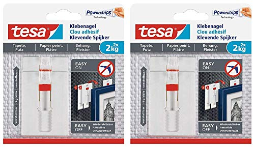 tesa® Verstellbarer Klebenagel für Tapeten und Putz 2 kg (2 Packungen = 4 Klebenägel)